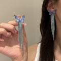 Butterfly long tassel earrings, design earrings, metal earrings, elegant earrings for women