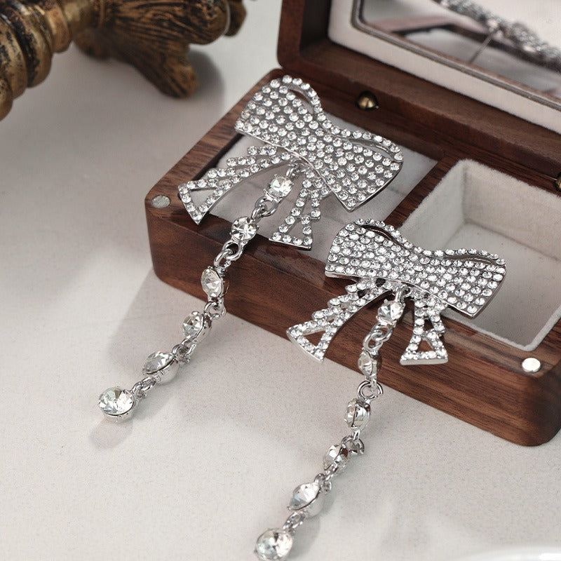 Bow tassel earrings, high-end, fashionable, niche and versatile earrings