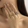 Sweet and Cool Metal Bow Rings Women's Pearl Beaded Open End Rings Bow Rings