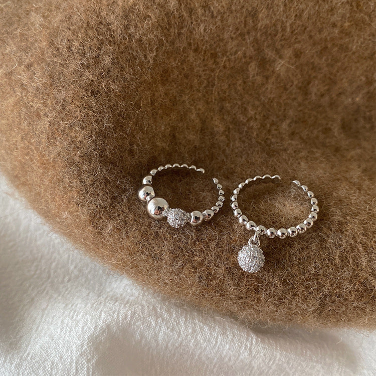 Niche Full Diamond Metal Ball Ring Set Female Personality Simple And Versatile Temperament Fashion Ring