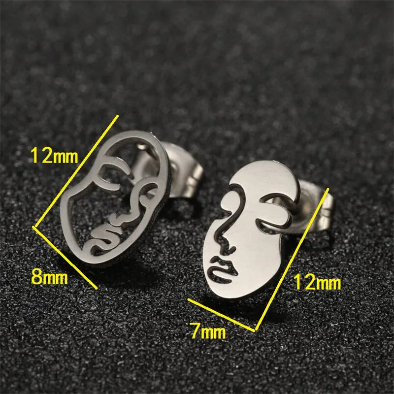 Fashion Girl Face Abstract Stud Earrings for Women Simple Human Face Asymmetry Earings Elegant Female Ear Jewelry Gifts