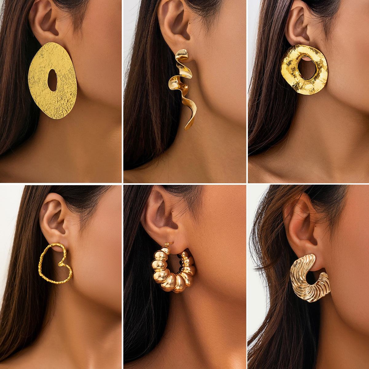 Exaggerated French round metal earrings with simple irregular texture earrings