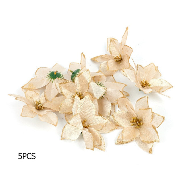 10PCS Artificial Flowers Christmas Tree Ornaments Christmas Decorations for Home Xmas Tree New Year Decor Navidad 2019 natale
