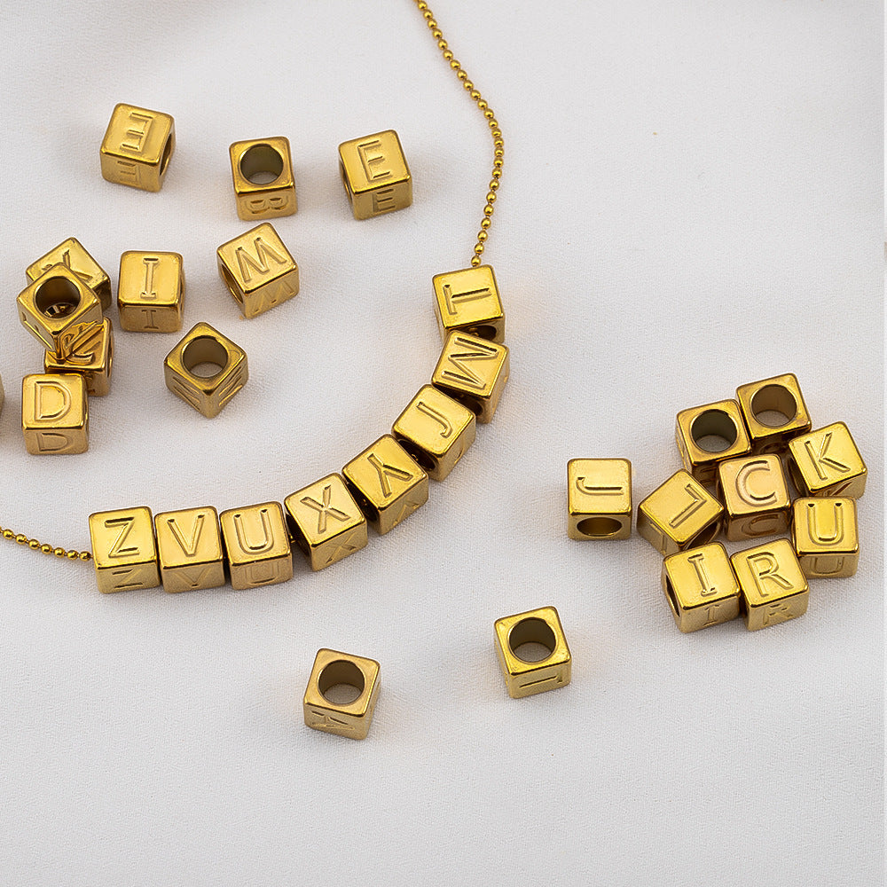 Stainless steel square bead with 26 English letters
