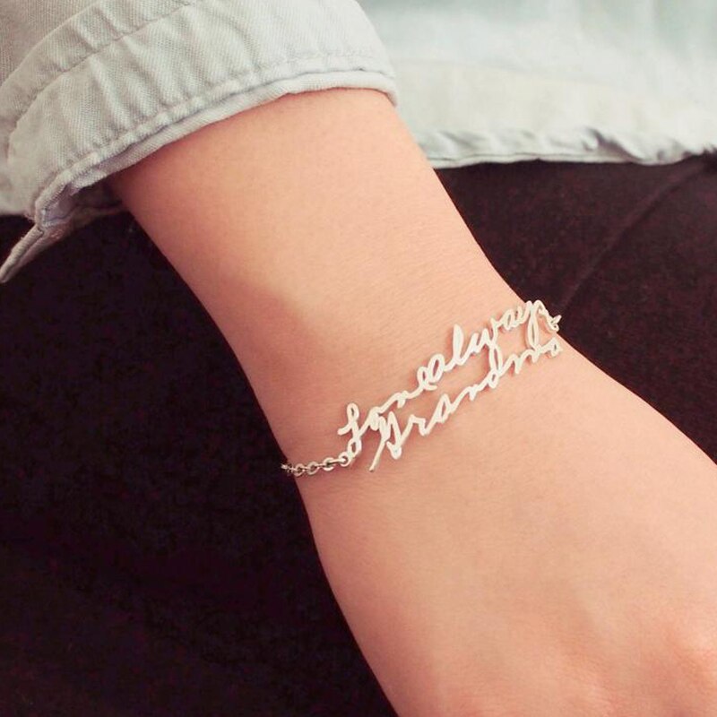 Handmade Bracelet & Bangle Custom Name Bracelet Gold Stainless Steel Cuff Bracelets For Women Love Message Customized Gift