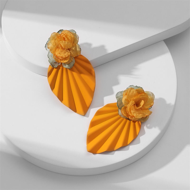 Fashion Pleated Leaf Flower Earrings
