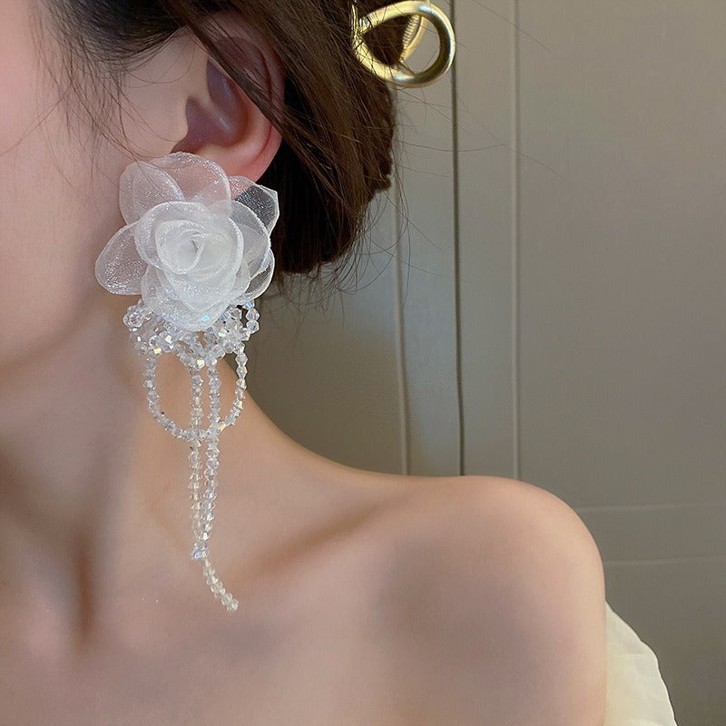Big flower exaggerated earrings female tassel earrings
