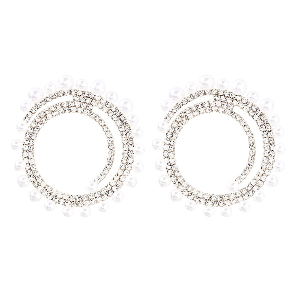 Popular Earrings Fashion Catwalk Irregular Pearl Oversized Round Diamond Earrings