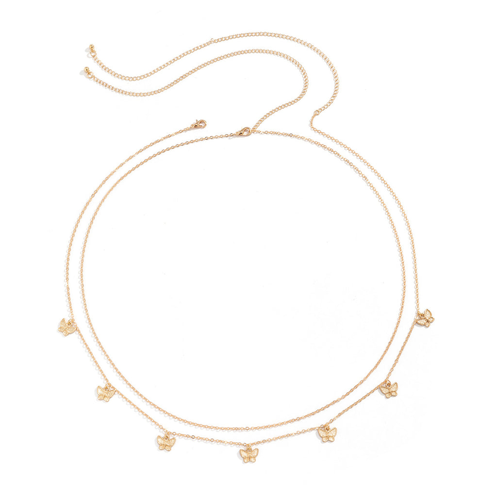Tassel Butterfly Pendant Double layer Waist Chain for Women's Sexy Street Photography Single circle Metal Body Chain
