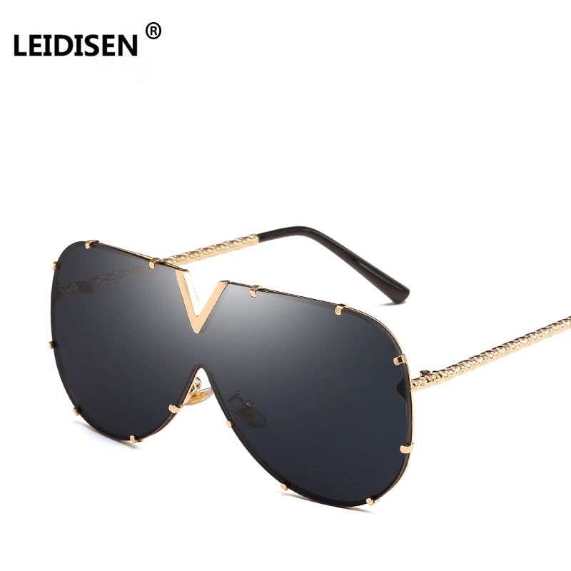 LEIDISEN  One Piece Sunglasses Men Brand Designer High Quality Oversized Sunglasses For Women Sunglass Metal UV400 Mirror