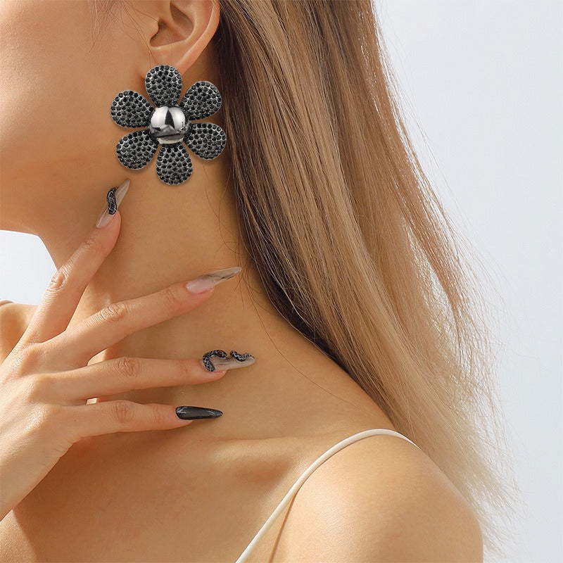 Flower earrings exaggerate colorful daisy personality earrings with diamond embellishments for women