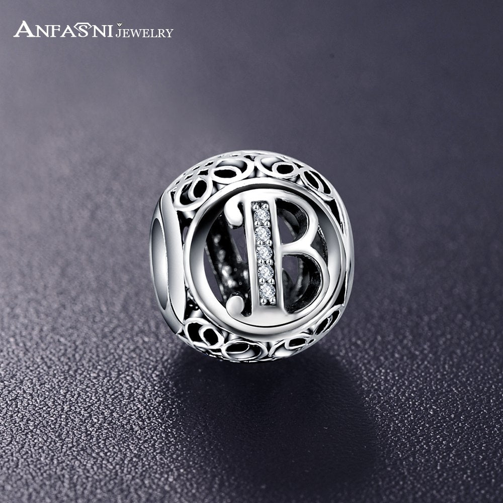 Real 925 Sterling Silver Vintage Clear Letter Bead Charms Fit Pandora Women Charm Bracelets Silver Jewelry