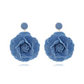 Handmade denim flower earrings vintage fabric rose flower earrings