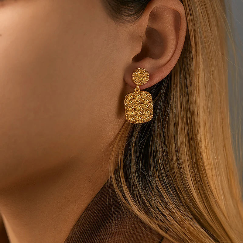 Geometric Square Heavy Industry Earrings Metal Texture Earrings