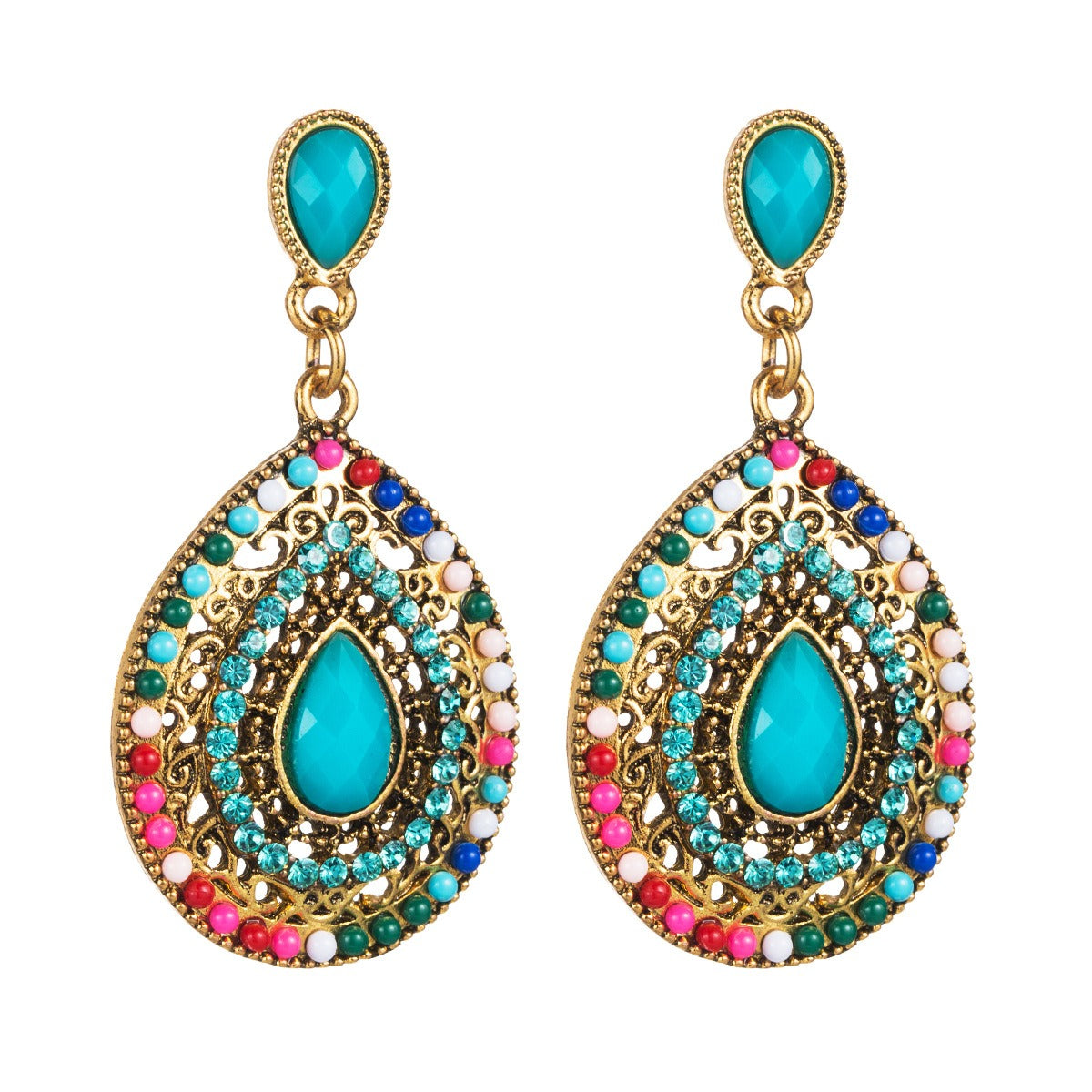 New Earrings, European and American Droplet Shaped Diamond Earrings, Exaggerated Teardrop Shaped Earrings, Retro Earrings, Foreign Trade