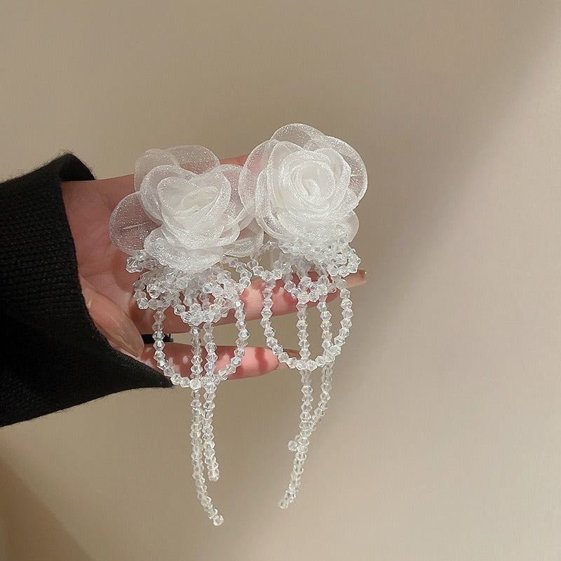 Big flower exaggerated earrings female tassel earrings
