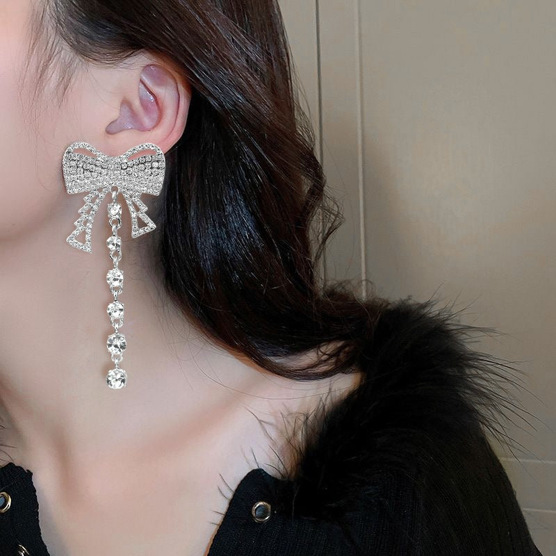 Bow tassel earrings, high-end, fashionable, niche and versatile earrings