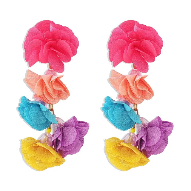 Colorful Flower Tassel Earrings Bohemian Holiday Style Earrings