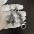Vintage Thai Silver Three-in-One Cross Pendant Accessory, Trendy Hip-Hop Punk Style Personalized Charm, Couple Keychain