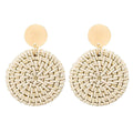 Rattan Round Cake Shaped Pendant Earrings Wooden Handmade Earrings