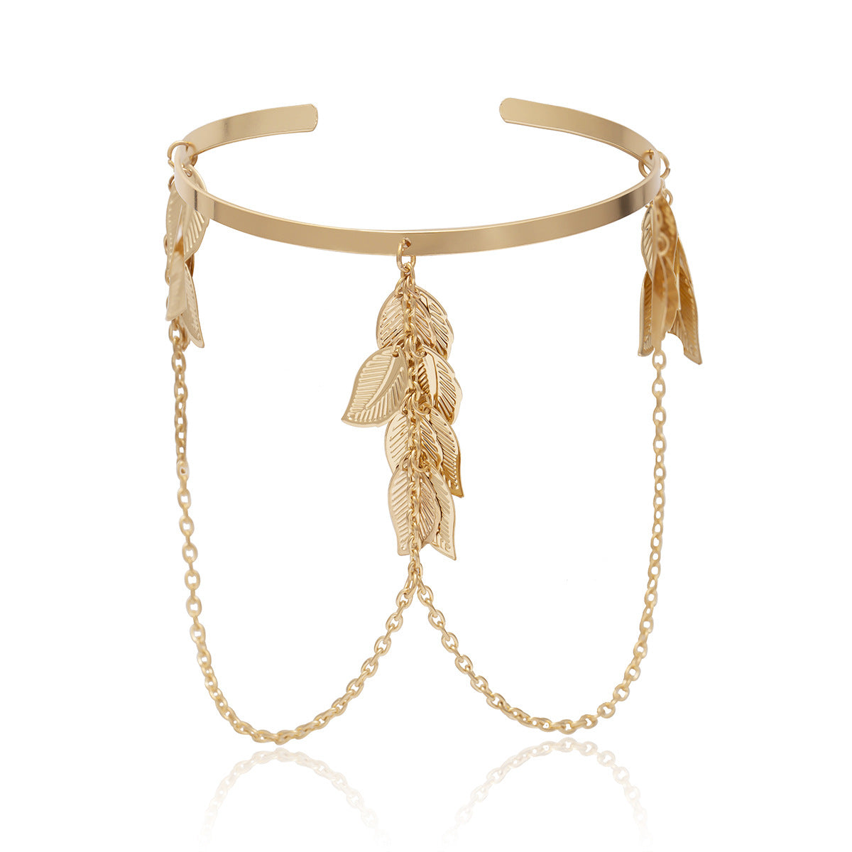Simple All-Match Street Beat Open Jewelry Geometric Leaves Tassel Chain Pendant Arm Bracelet Woman