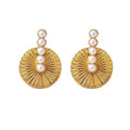 Geometrically advanced stainless steel earrings with pearl round fan-shaped earrings