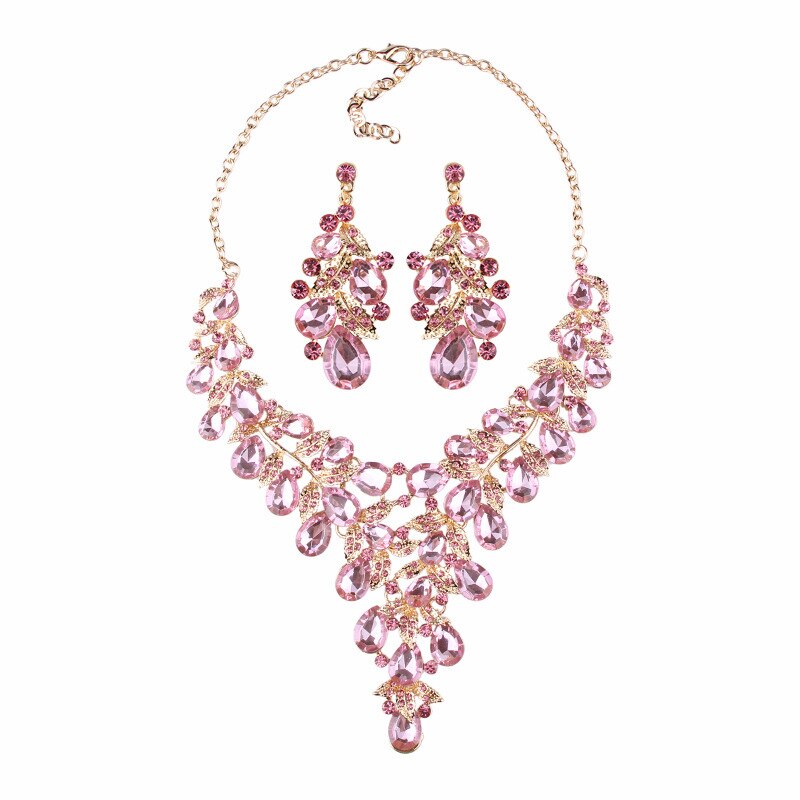 Exaggerated Rhinestone Necklace Earring Set Women's Dress Party Accessories
