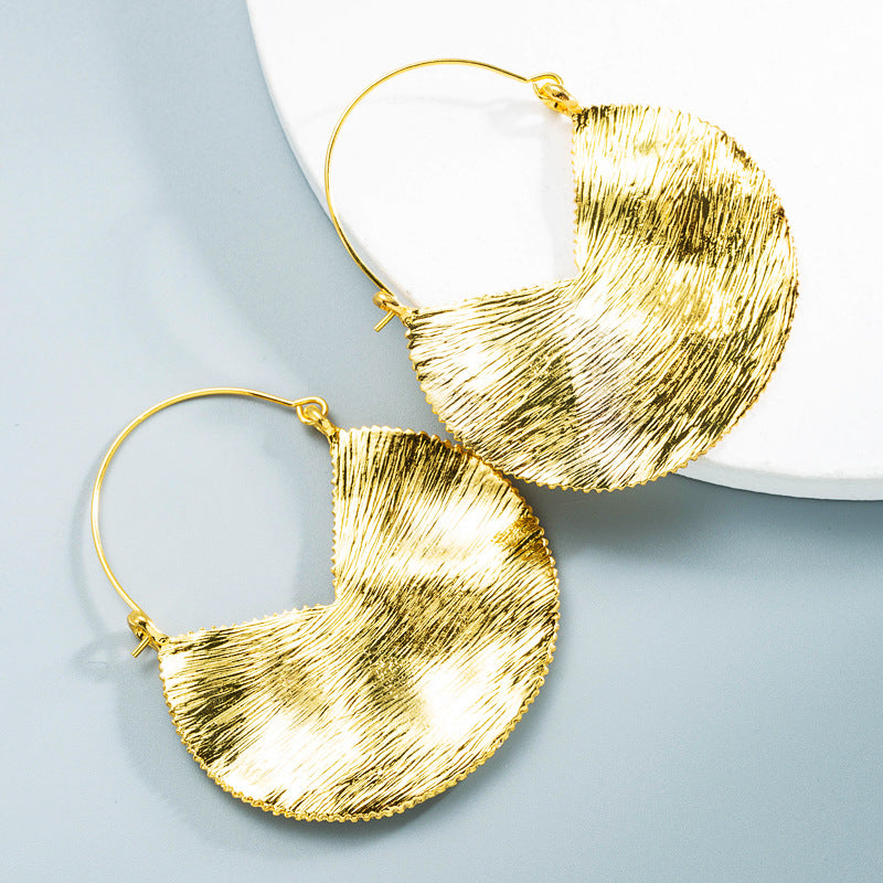 Exaggerated Alloy Earrings Retro Geometric Textured Earrings Simple Pleated Earrings ZA Earrings