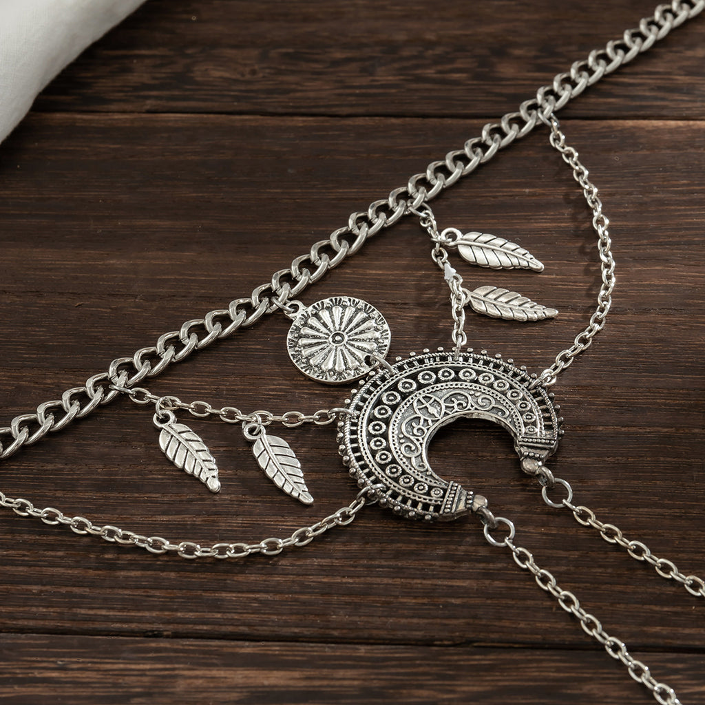 Bohemian metal chain jewelry arm chain punk retro dream catcher net leaf tassel open arm bracelet