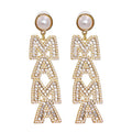 Minimalist Pearl Set Diamond Earrings Letter MAMA Earrings