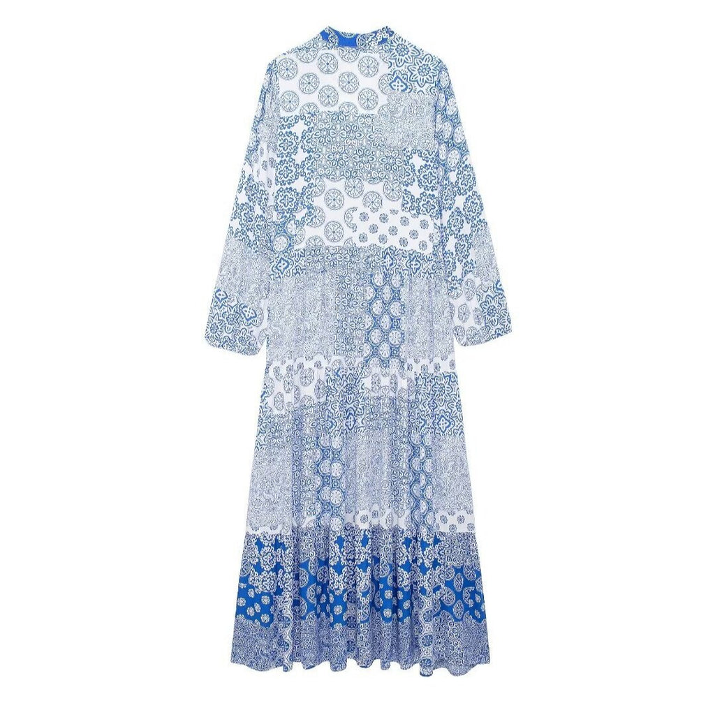 Printed Fashion Loose Basic Flip Neck Dress