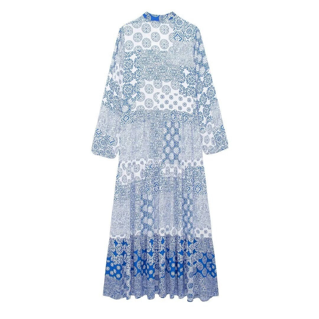 Printed Fashion Loose Basic Flip Neck Dress