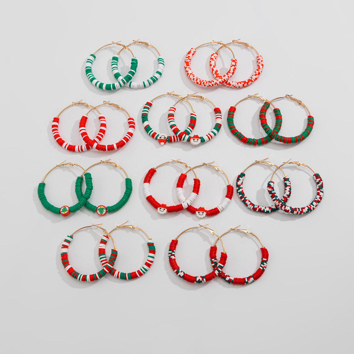 Creative Christmas color blocking earrings, personalized holiday gifts, Santa Claus soft ceramic ring earrings