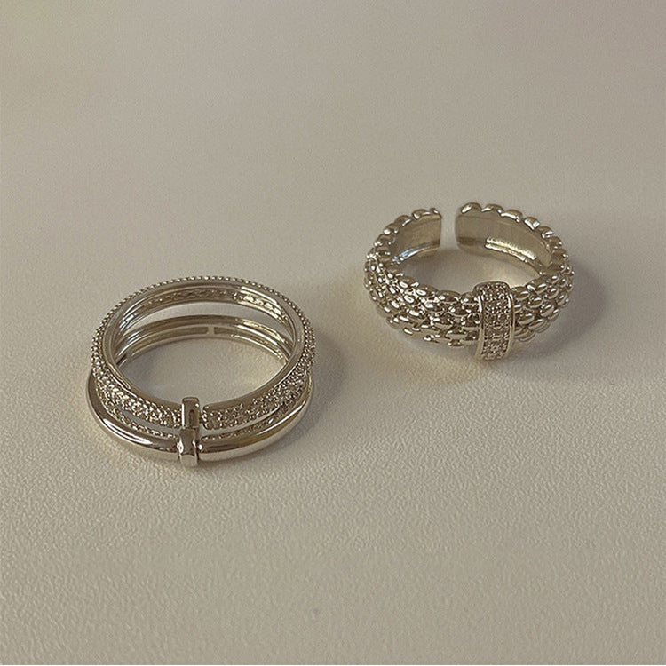 French retro zircon metal ring set female Korean niche personality simple and versatile temperament ring