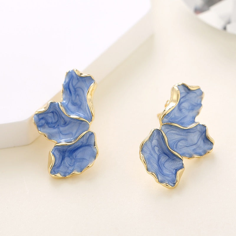 Maple Leaf Flower Earrings Fashionable, Light Luxury, Colorful Petals, Oil Dropping Earrings for Women