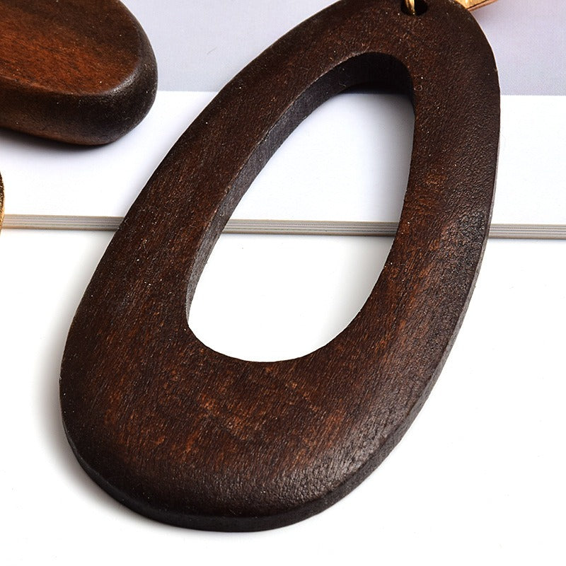 Wooden metal long earrings