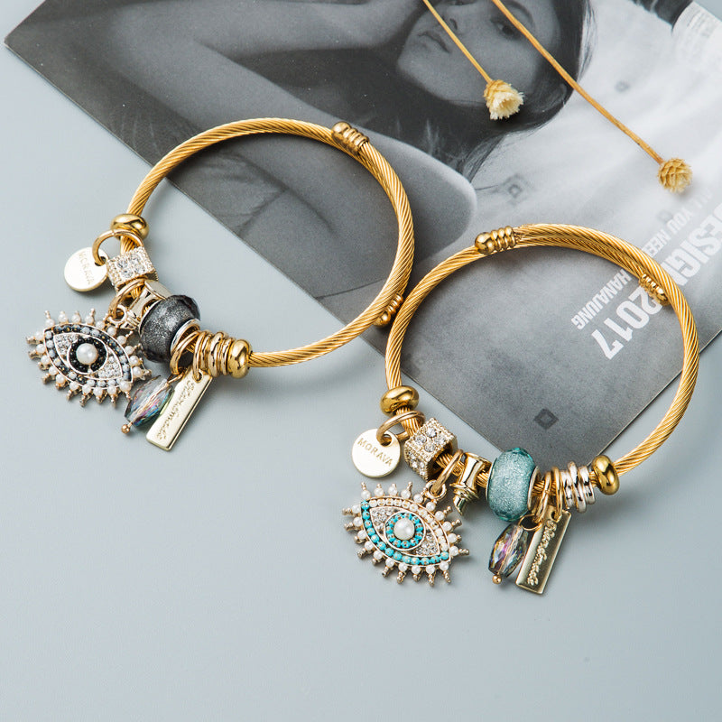 Personality DIY Devil's Eye Crystal Pendant Gold Plated Bracelet Fashion Net Red Temperament Bracelet Bracelet for Woman