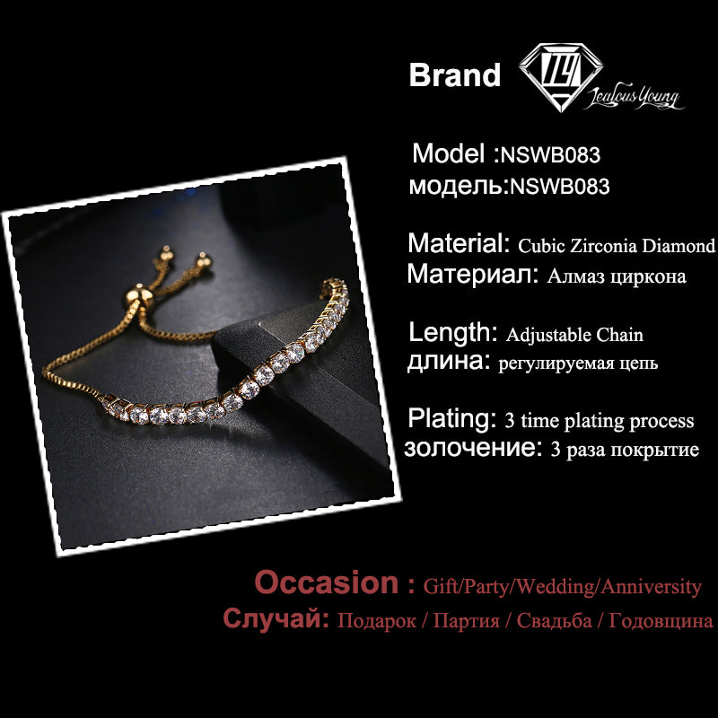 Fashion Round Cubic Zirconia Tennis Adjustable Bracelet Bangle For Women White Gold Color Crystal Bracelets Wedding Jewelry Gift