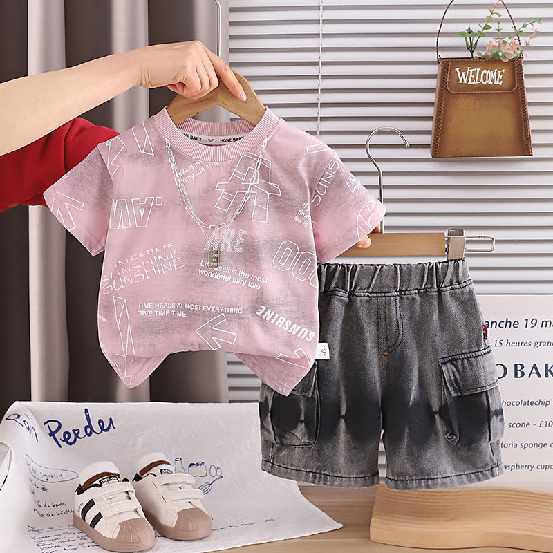 Summer English short sleeved two-piece baby casual clothes