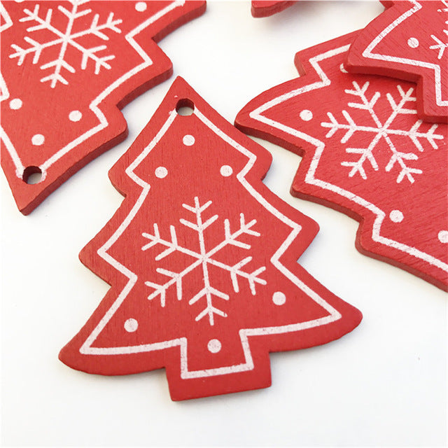 10pcs New Year Natural Wood Christmas Tree Ornament Wooden Hanging Pendants Gifts Snow Elk Christmas Decora adornos de navidad