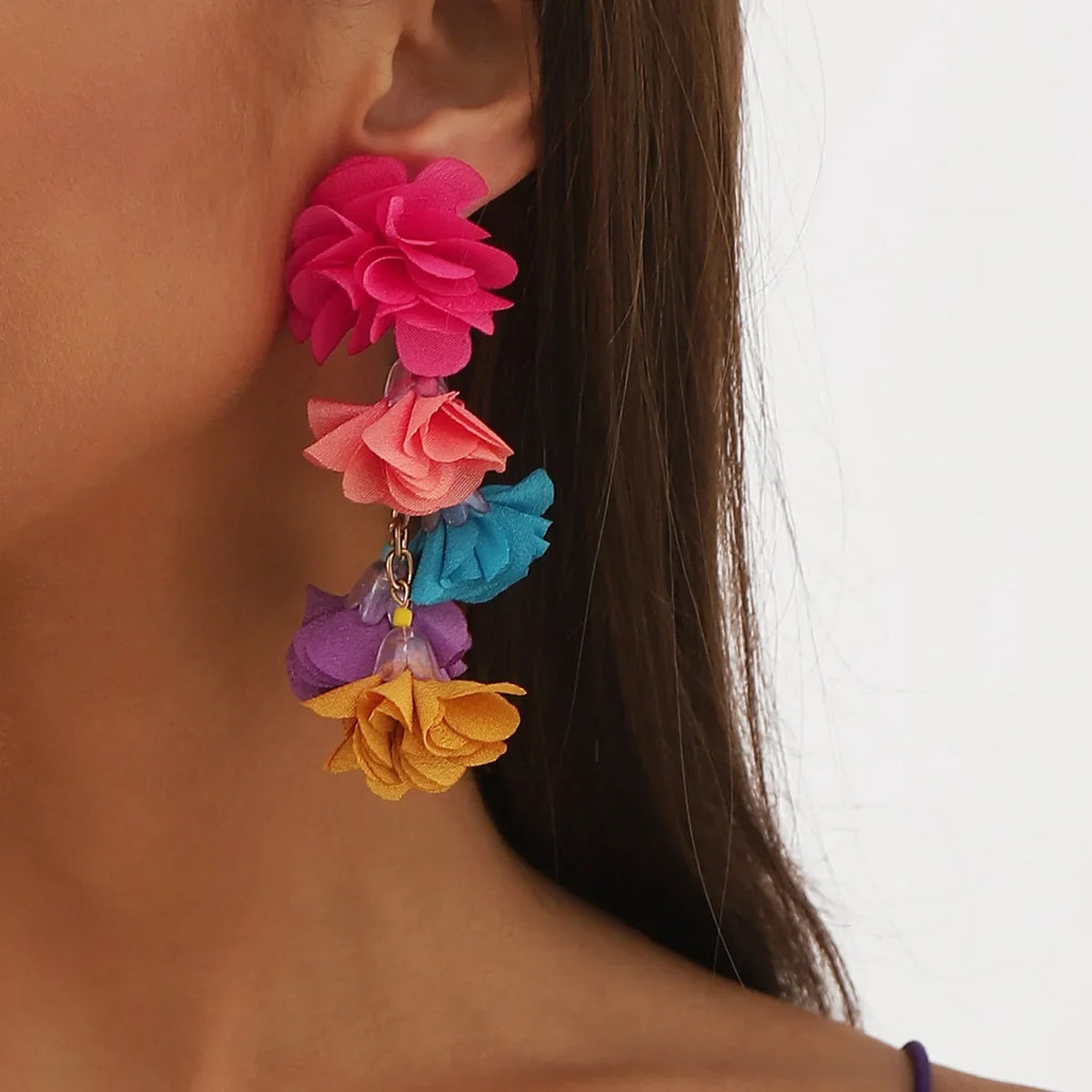 Colorful Flower Tassel Earrings Bohemian Holiday Style Earrings