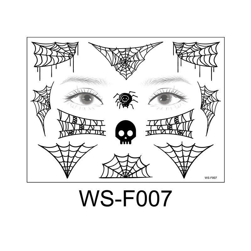 Halloween tattoo stickers, face stickers, spider web face stickers, tattoo stickers, waterproof, dark style, funny makeup stickers, temporary stickers