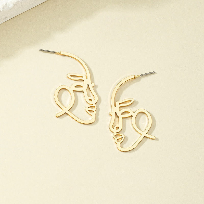 Individualized and exaggerated earrings with a female stroke facial sketch abstract figure earrings