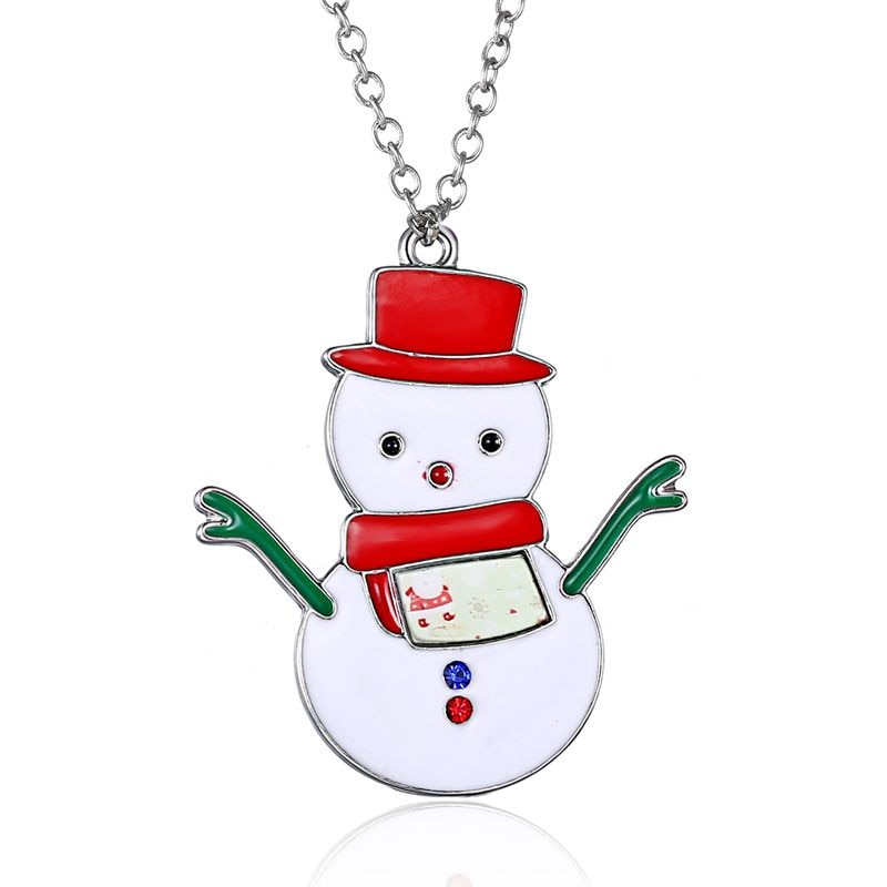 Rinhoo Christmas Necklace Enamel Jewelry Print snowman deer socks Christmas tree  Pendant Necklace new year gift