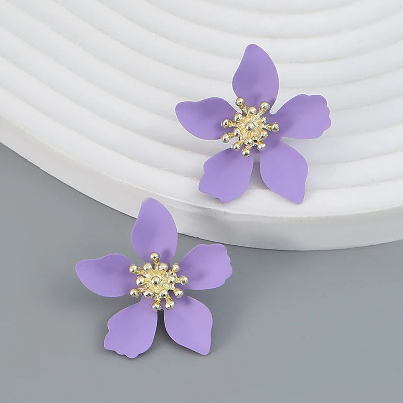Flower earrings teenage alloy spray painted flower earrings