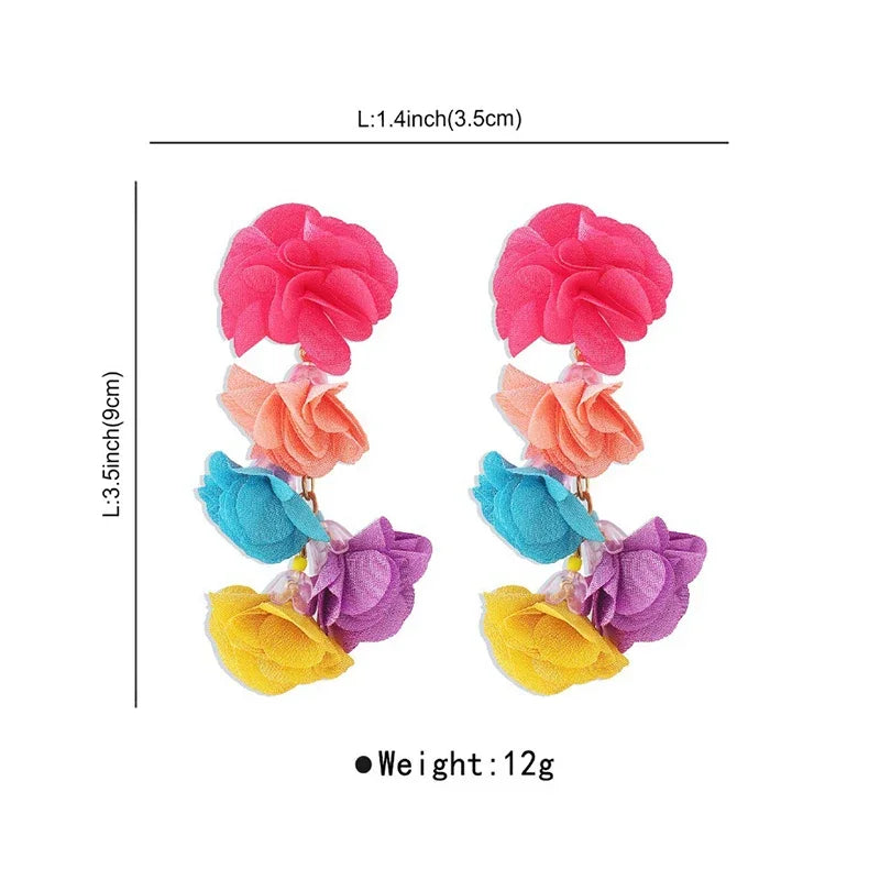 Colorful Flower Tassel Earrings Bohemian Holiday Style Earrings