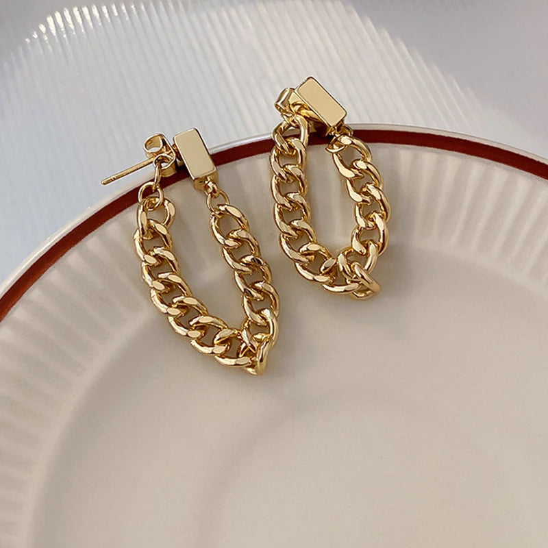 Silver Needle Metal Style Chain Tassel Earrings Fashion Long Earrings