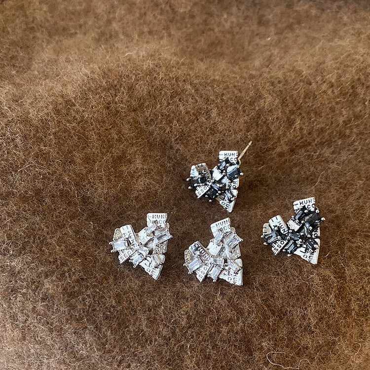 Irregular metal zircon love earrings female personality simple temperament earrings