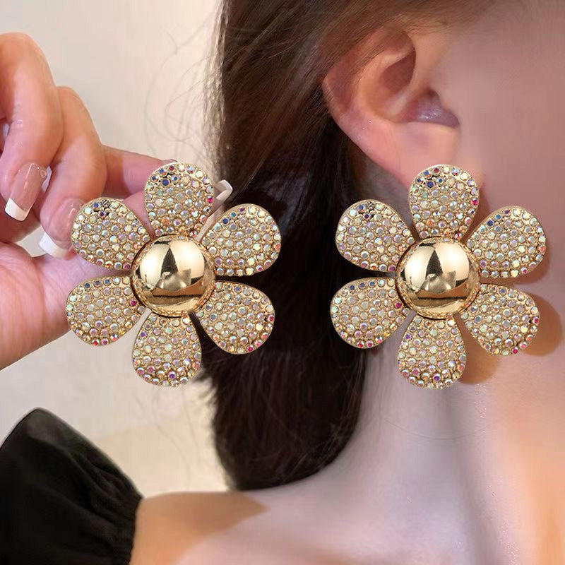 Flower earrings exaggerate colorful daisy personality earrings with diamond embellishments for women