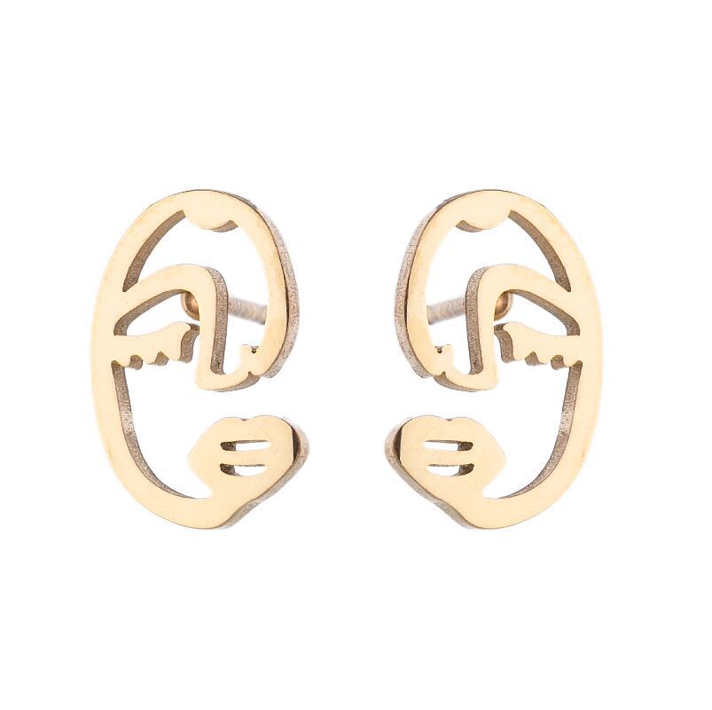 Fashion Girl Face Abstract Stud Earrings for Women Simple Human Face Asymmetry Earings Elegant Female Ear Jewelry Gifts